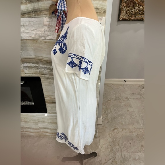 Lulus Tale to Tell Blue and Ivory Embroidered Shift Dress. - Picture 5 of 10